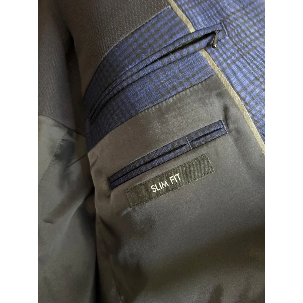 Jos A Bank Traveler Travel Tech Slim Fit Blazer Blue Black‎ Check Sport Coat